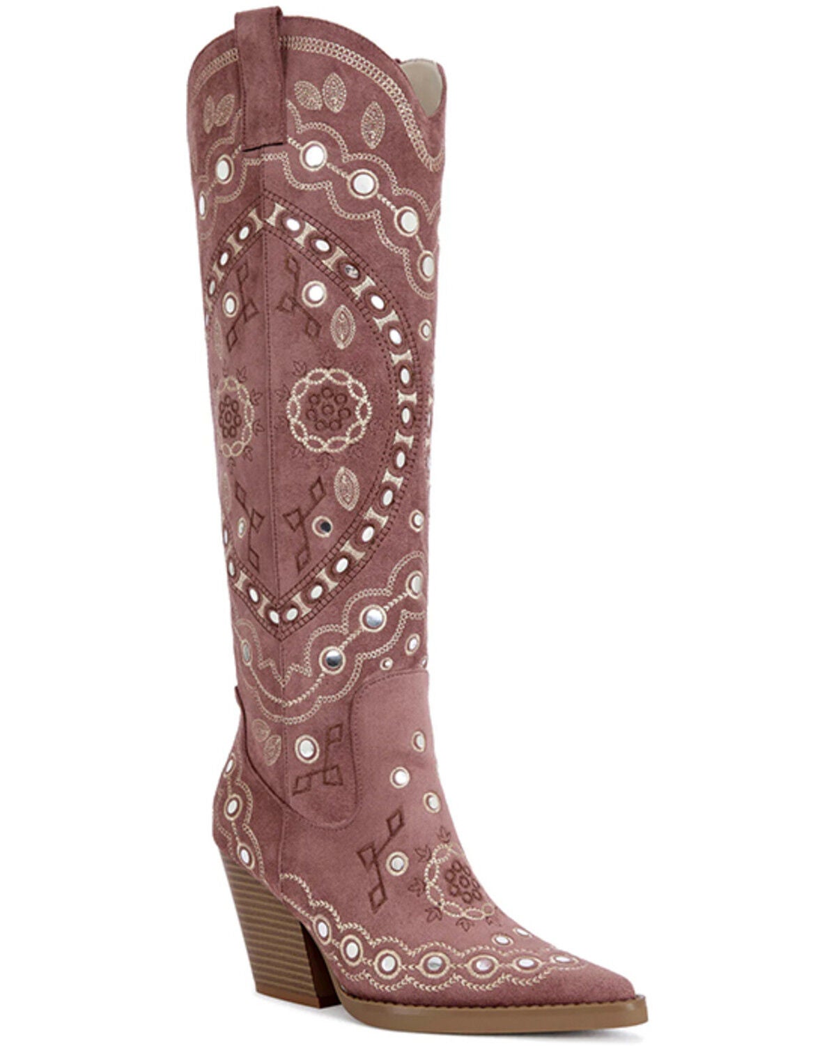 Azalea Wang Women's Aamina Embellished Tall Western Boots - Round Toe, Pink, hi-res