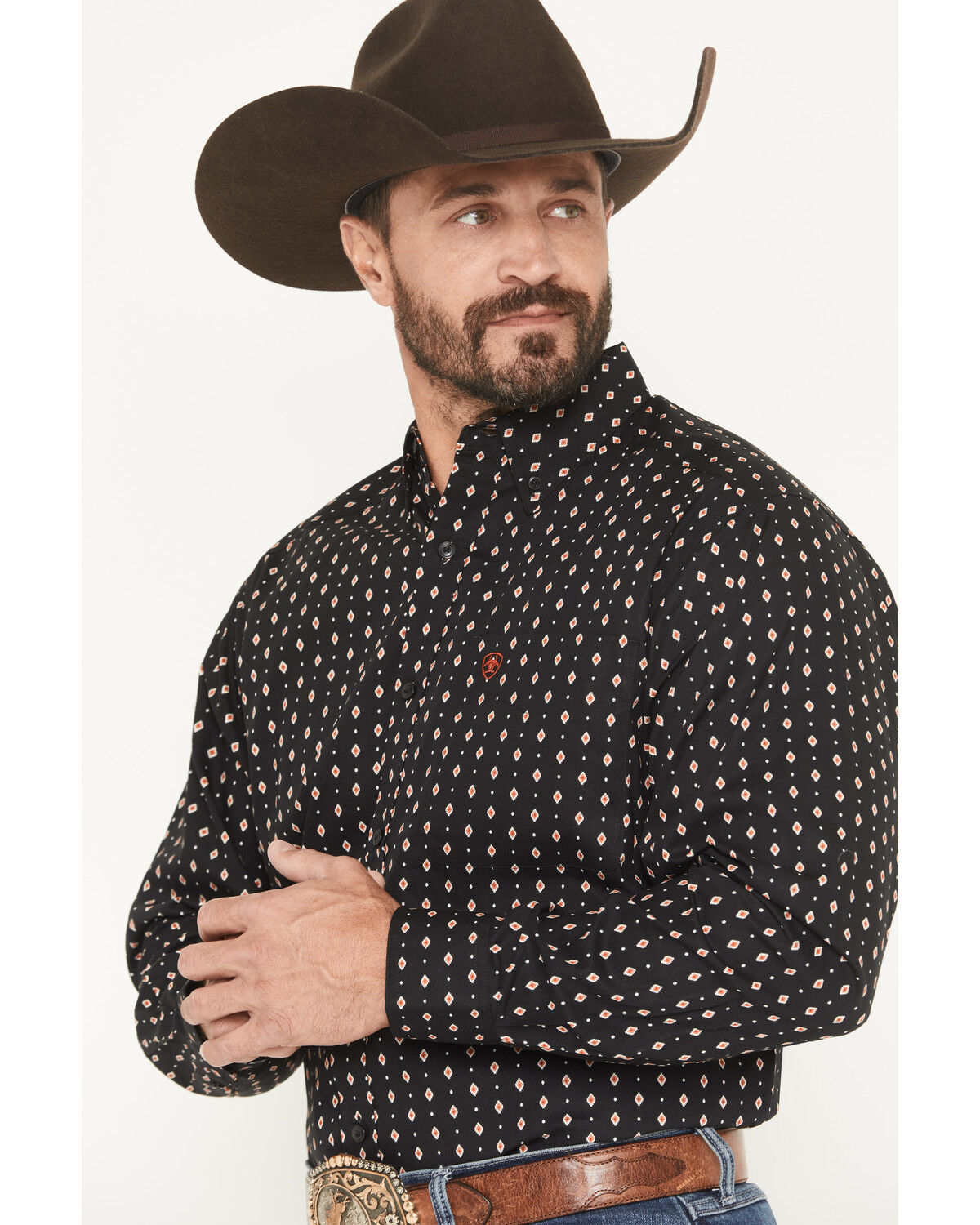 Image #2 - Ariat Men's Thorn Geo Print Long Sleeve Button-Down Western Shirt, Black, hi-res
