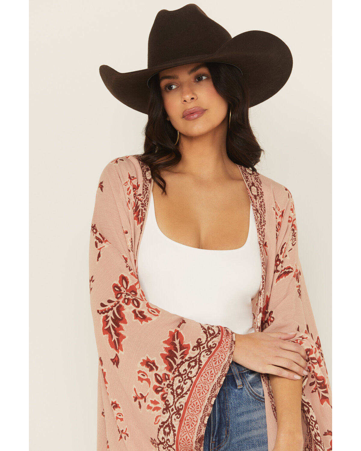 Image #2 - Shyanne Women's Floral Print Crinkle Shawl, Light Pink, hi-res