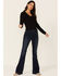 Very J Women's Long Sleeve Tie-Front Top, Black, hi-res