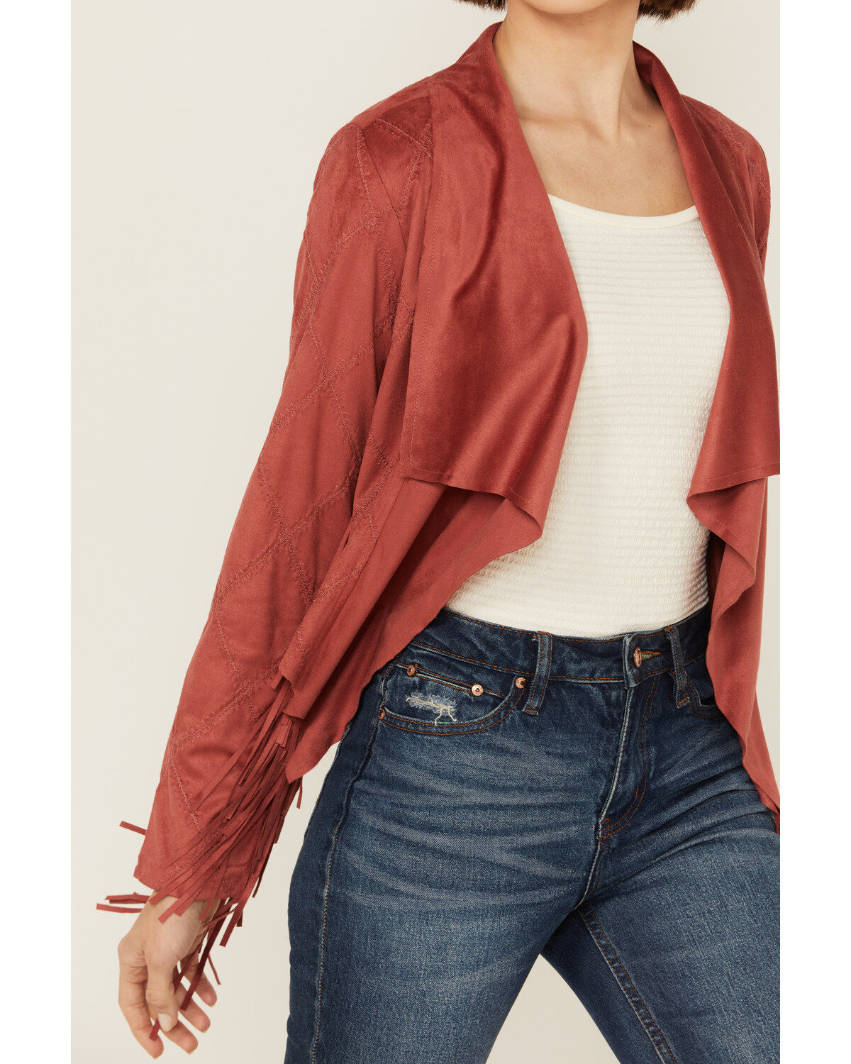 Image #3 - Shyanne Women's Open Front Faux Suede Fringe Jacket, Rust Copper, hi-res