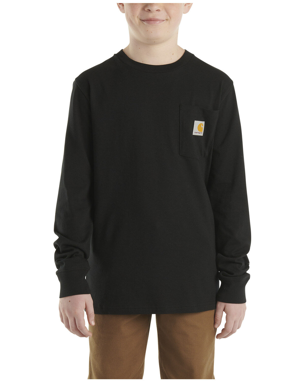 Carhartt Boys' Logo Pocket Long Sleeve T-Shirt, Black, hi-res