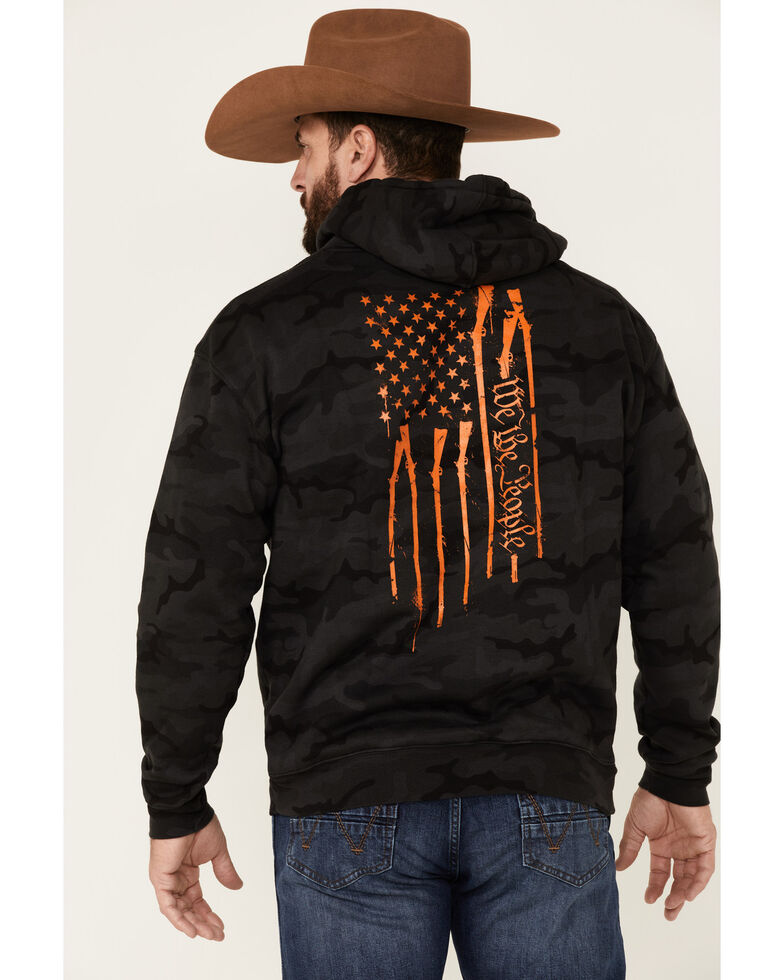 Howizter Men's Camo Print Musket People Flag Graphic Hooded Sweatshirt , Black, hi-res