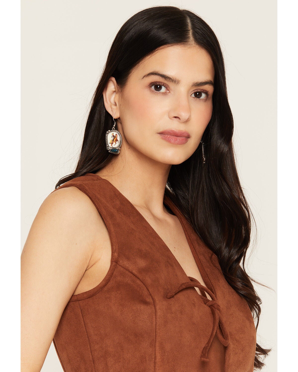 Shyanne Women's American Heritage Cowgirl Horse Print Earrings, Silver, hi-res