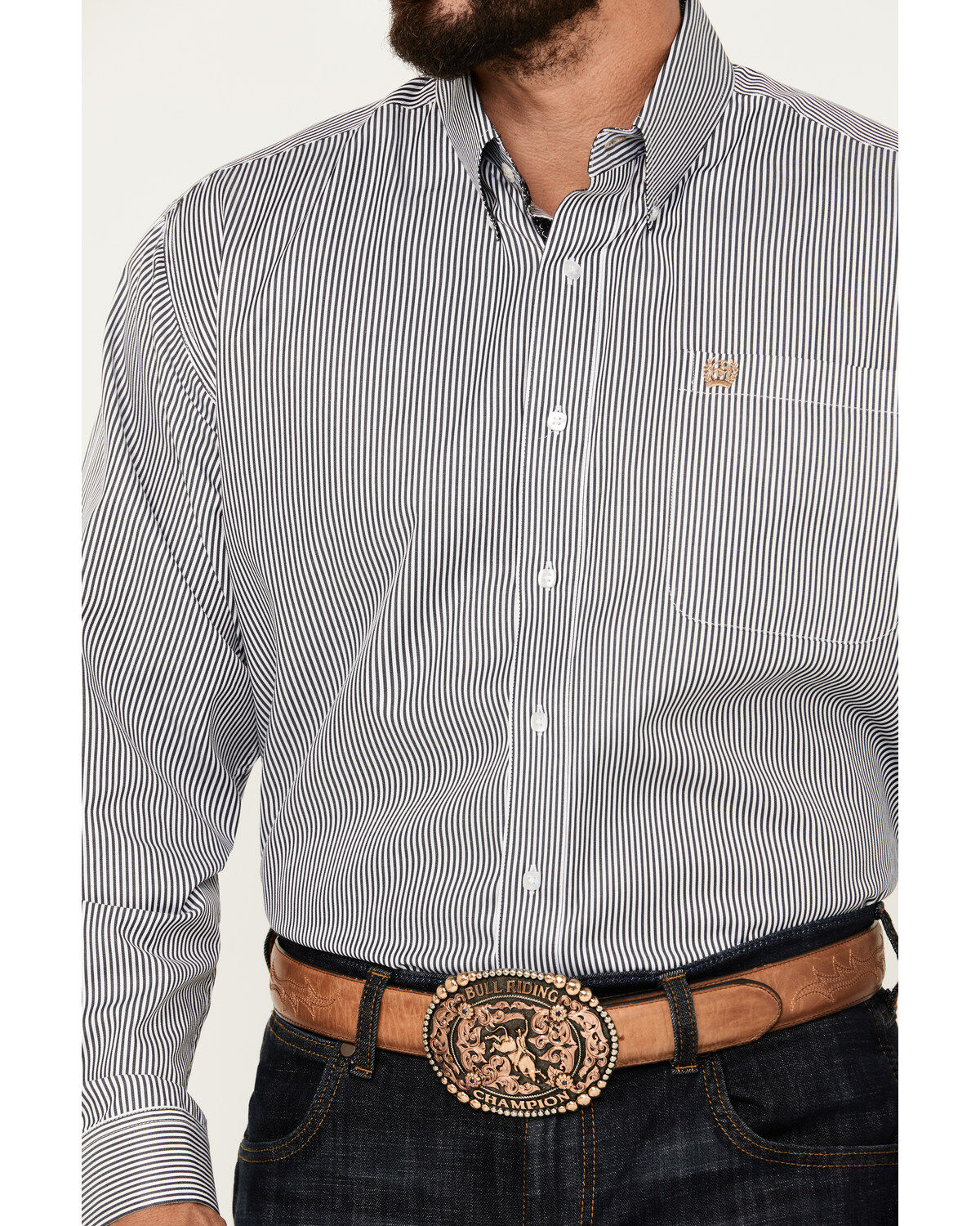 Image #3 - Cinch Men's Tencel Striped Print Long Sleeve Button-Down Shirt, , hi-res