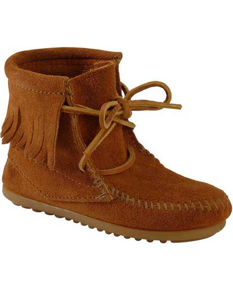 Minnetonka Girls' Ankle Tramper Moccasin Boots - Moc Toe, Brown, hi-res