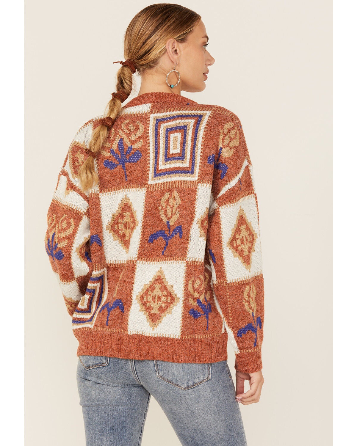 Angie Women's Patchwork Sweater, Rust Copper