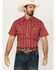 Image #1 - Rodeo Clothing Men's Southwestern Print Short Sleeve Pearl Snap Stretch Western Shirt, Red, hi-res