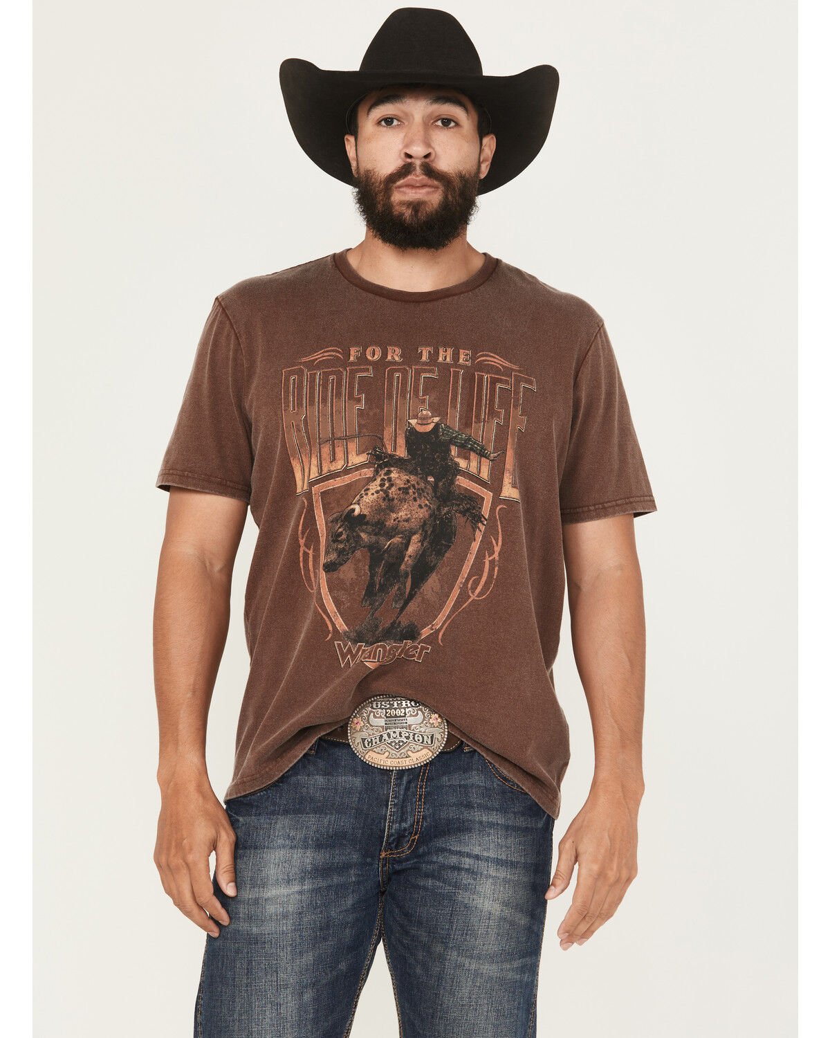 Image #1 - Wrangler Men's For The Ride Of Life Short Sleeve Graphic T-Shirt, Dark Brown, hi-res