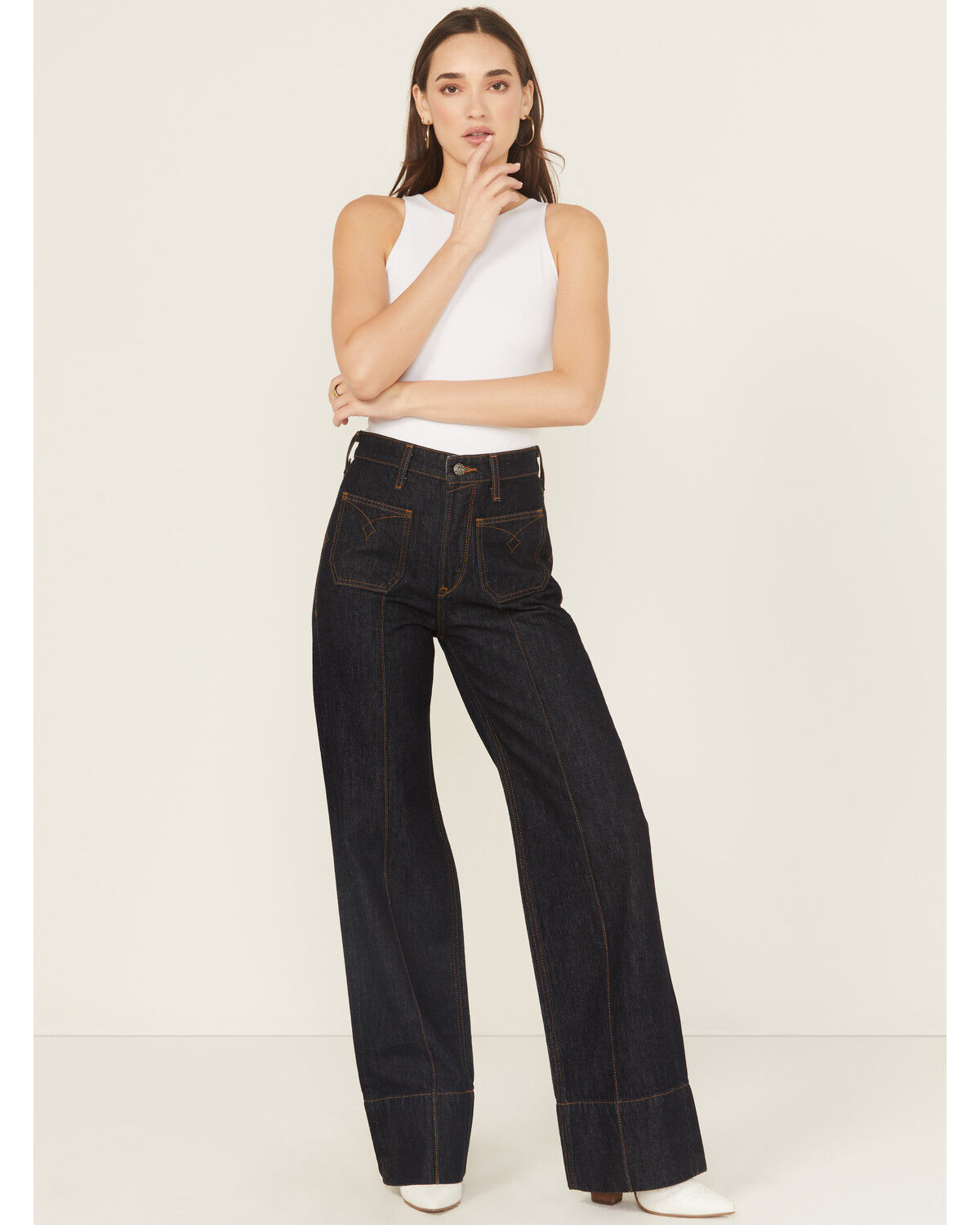 Image #1 - Ariat Women's Dark Wash Wide Leg Utility Denim Jeans, Dark Wash, hi-res