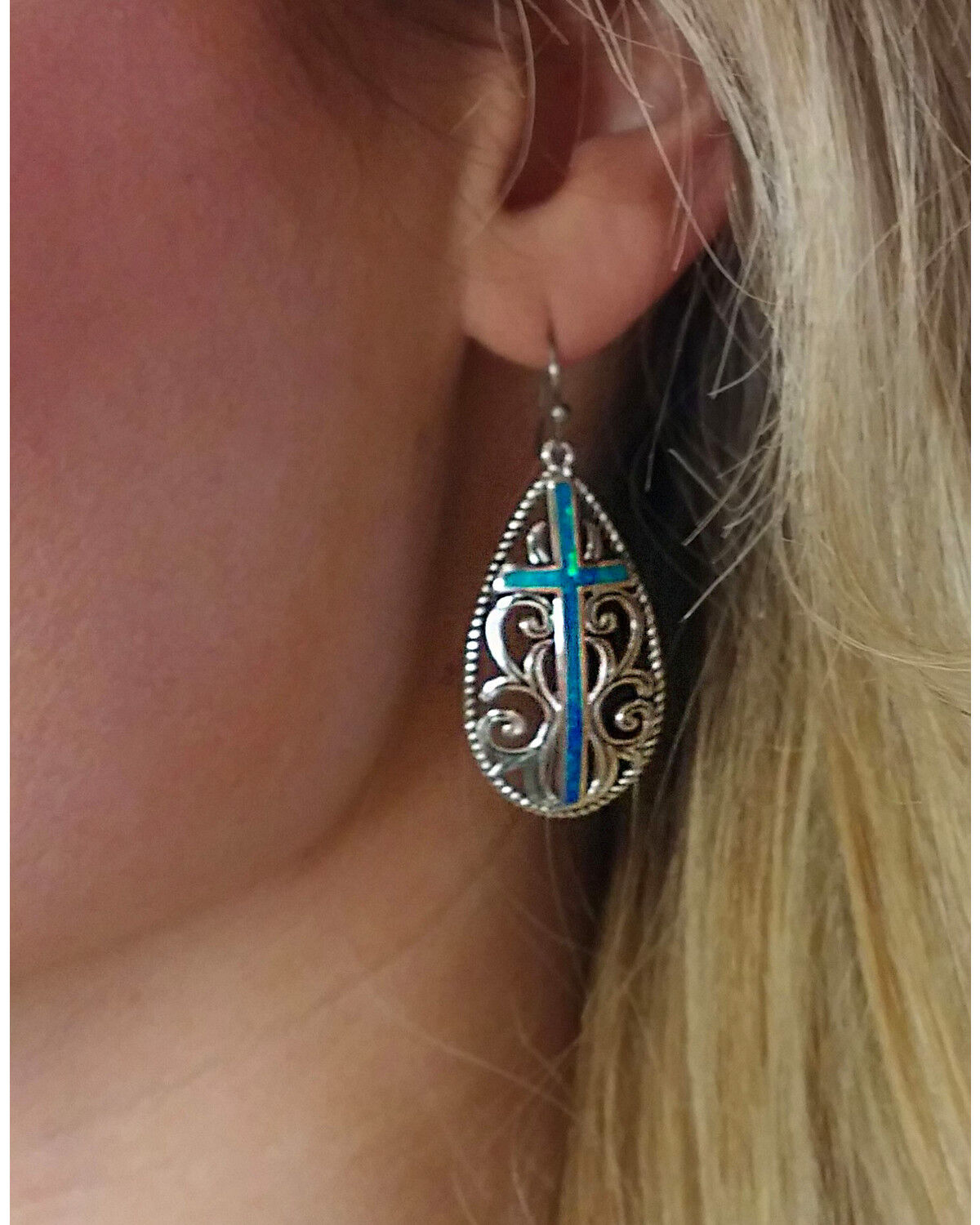 Image #3 - Montana Silversmiths Women's Filigree Water Lights Cross Earrings, Silver, hi-res