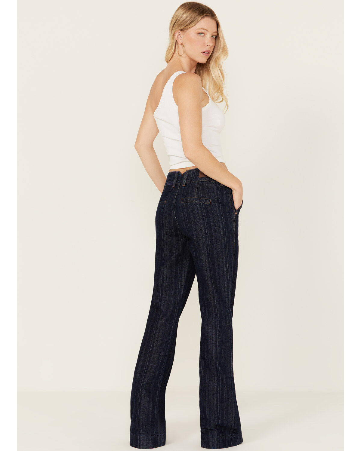 Image #4 - Rock & Roll Denim Women's Dark Wash High Rise Striped Jacquard Trouser Jeans, Dark Wash, hi-res