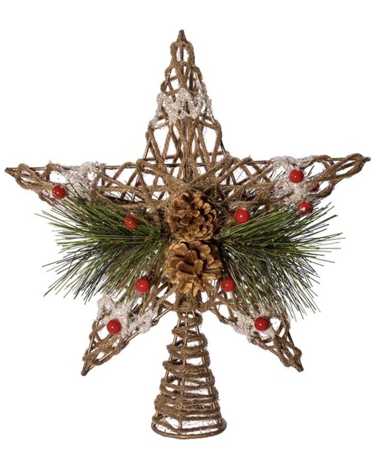 Image #1 - Kurt Adler 11" Un-Lit Natural Star With Pinecones Treetop, Multi, hi-res