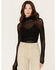 Free People Women's Under It All Ruched Mesh Bodysuit, Black, hi-res