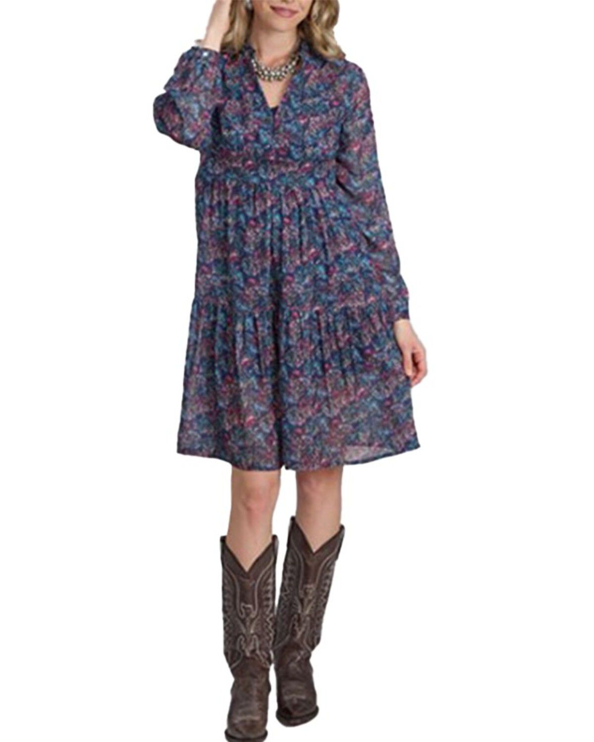 Roper Women's Floral Print Long Sleeve Mini Dress, Multi, hi-res