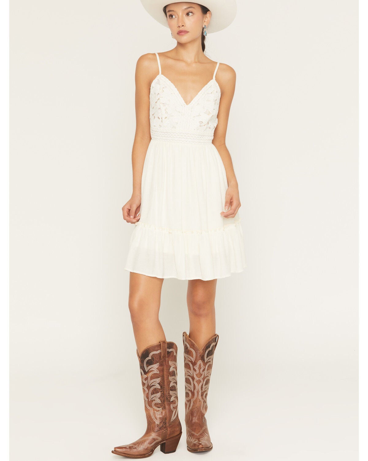 Shyanne Women's Lace Sleeveless Tie-Back Mini Dress, Cream, hi-res