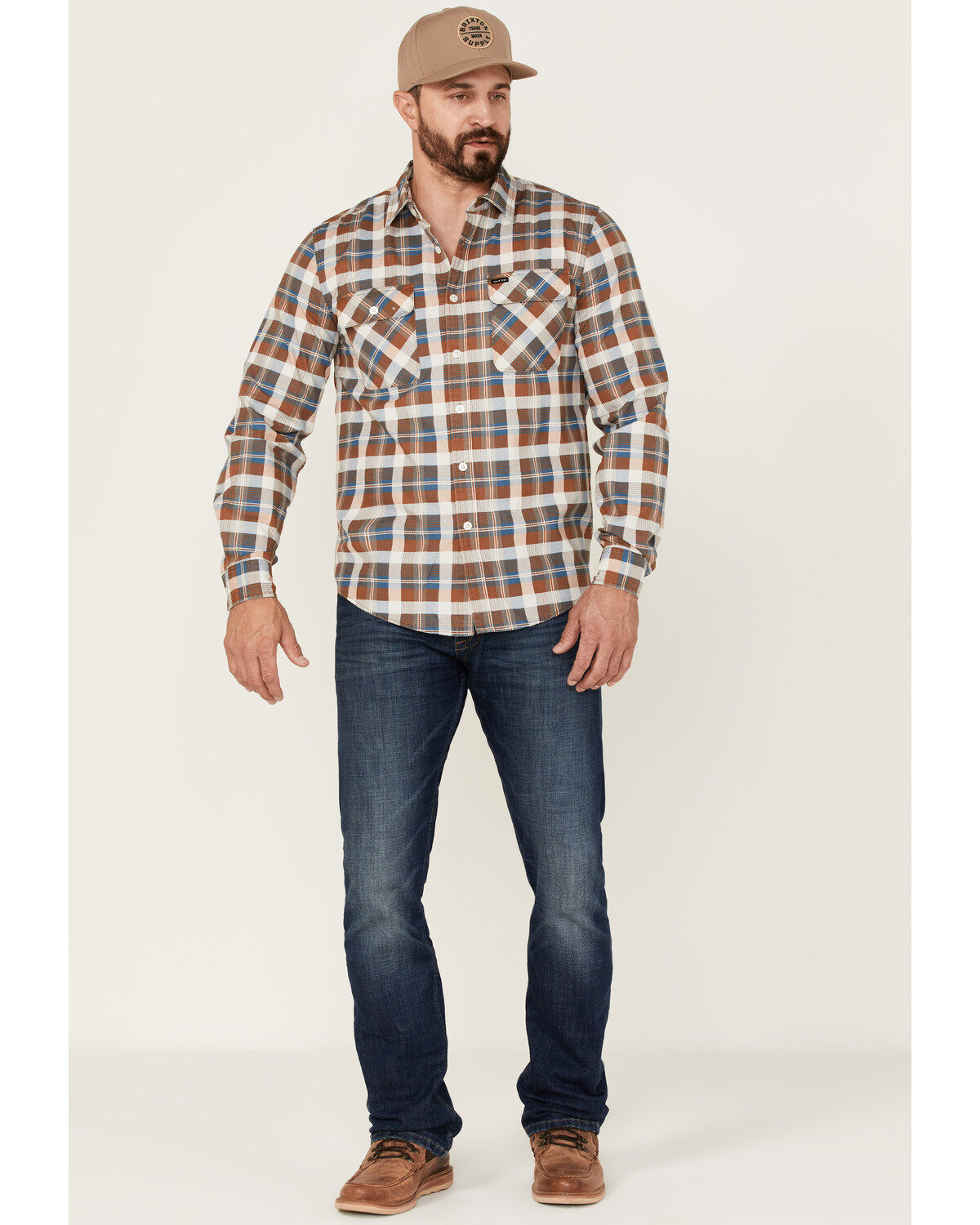 Image #2 - Brixton Men's Bowery Summer Weight Plaid Button-Down Western Shirt, Orange, hi-res