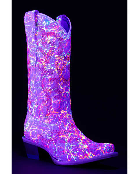 Corral Girls' Neon Blacklight Western Boots - Snip Toe , White, hi-res