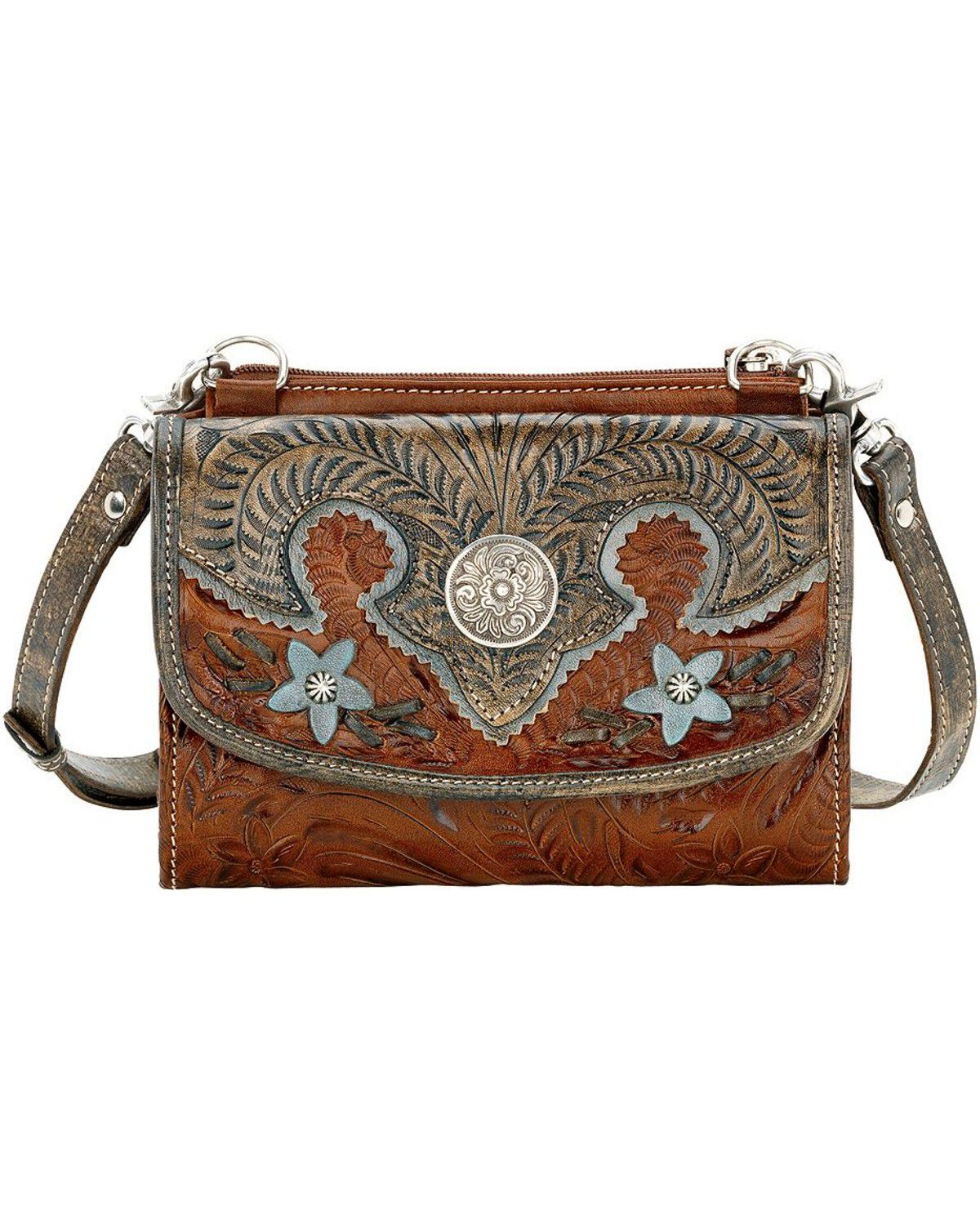 Image #2 - American West Desert Wildflower Crossbody Bag, Brown, hi-res