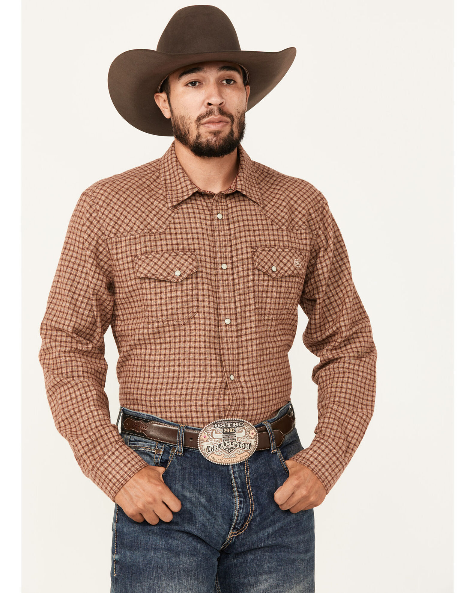 Blue Ranchwear Men's Decatur Checkered Print Long Sleeve Snap Work Shirt