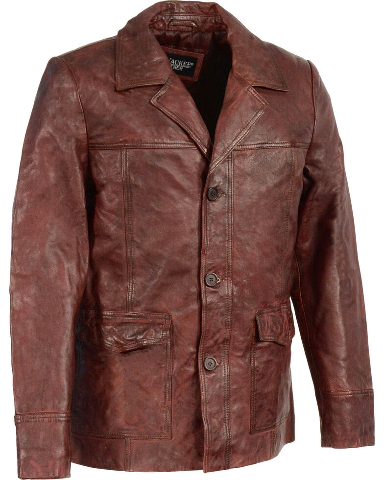 Milwaukee Leather Men's Leather Car Coat Jacket - Big 4X , Red, hi-res