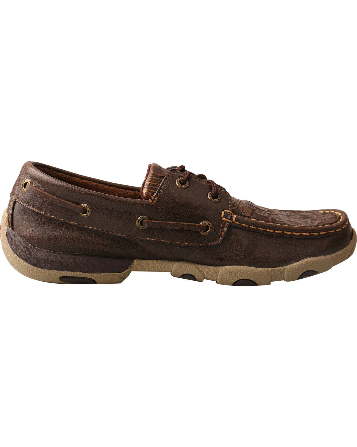 Image #2 - Twisted X Women's Tooled Boat Shoe Driving Mocs, Brown, hi-res