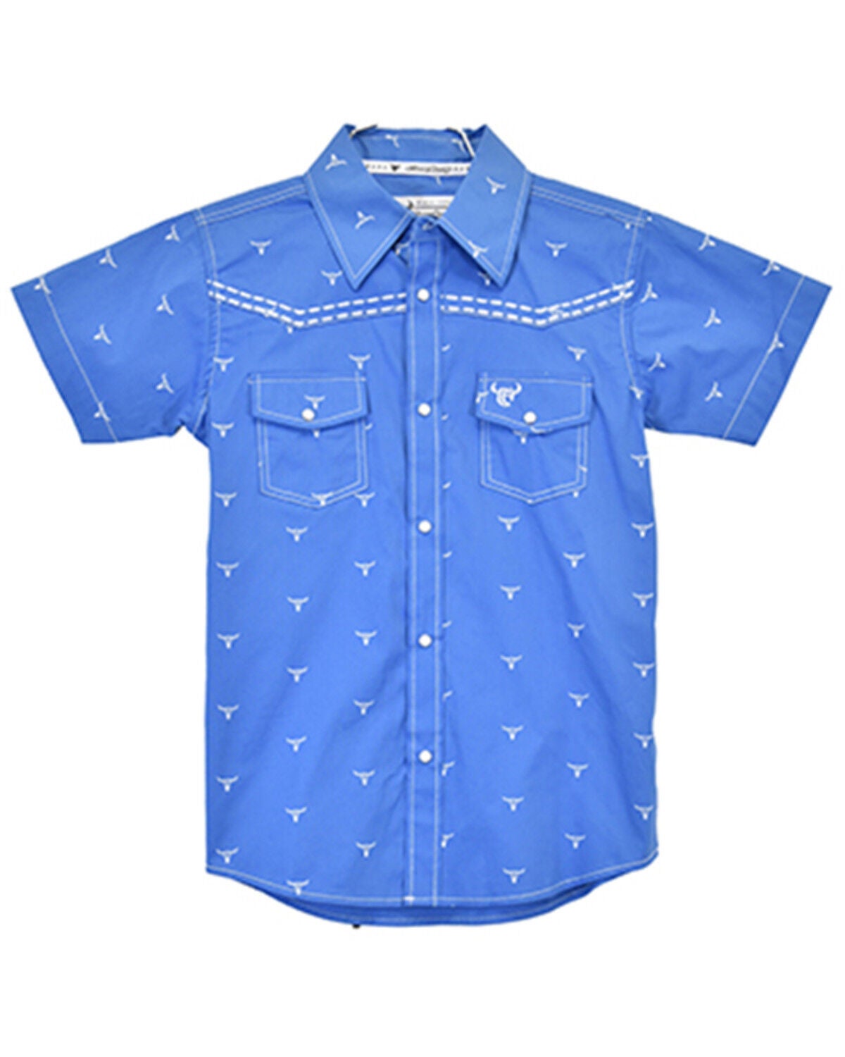 Cowboy Hardware Boys' Scattered Skull Short Sleeve Snap Western Shirt, Blue, hi-res