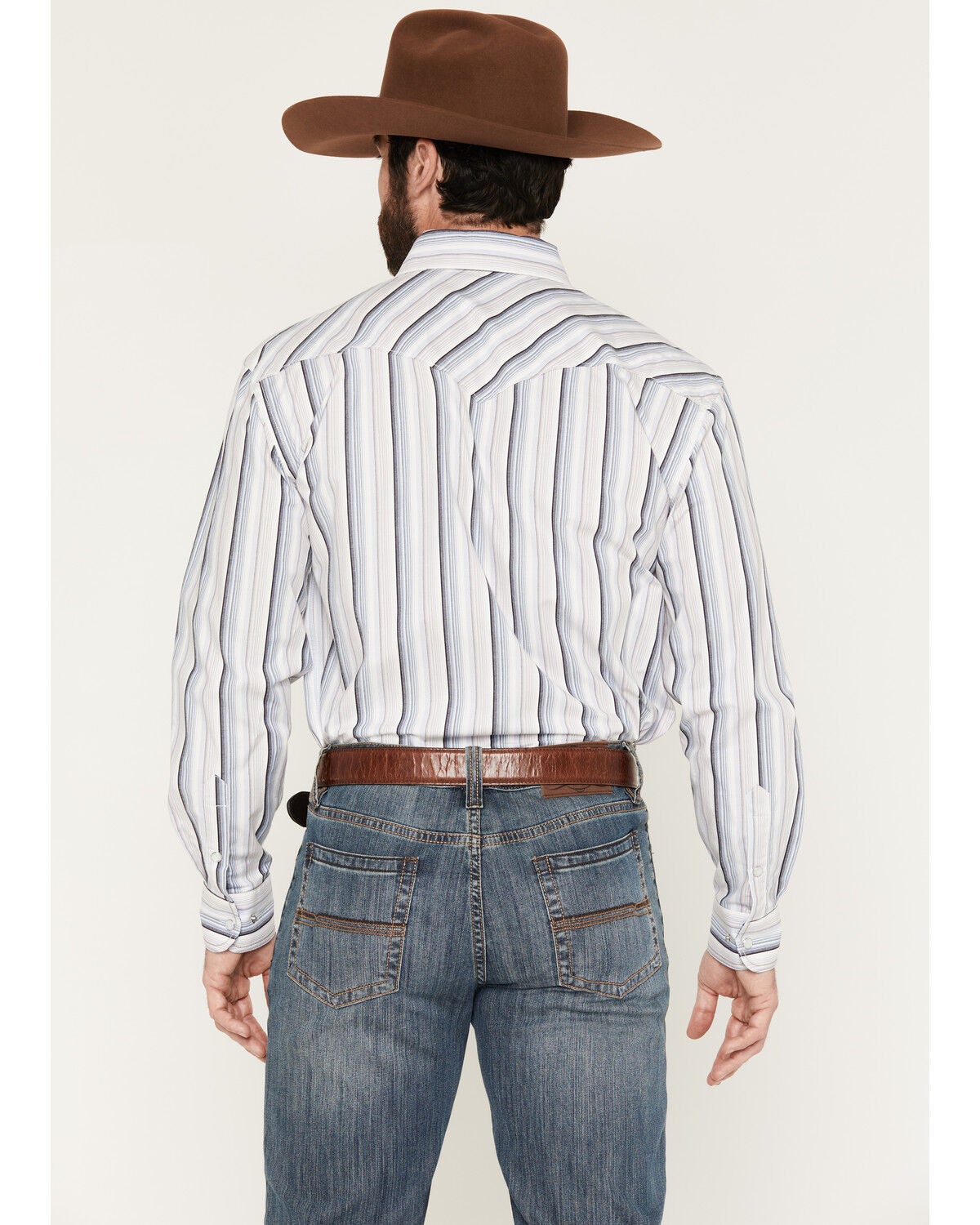 Image #4 - Panhandle Slim Men's Striped Long Sleeve Snap Stretch Western Shirt, Blue, hi-res