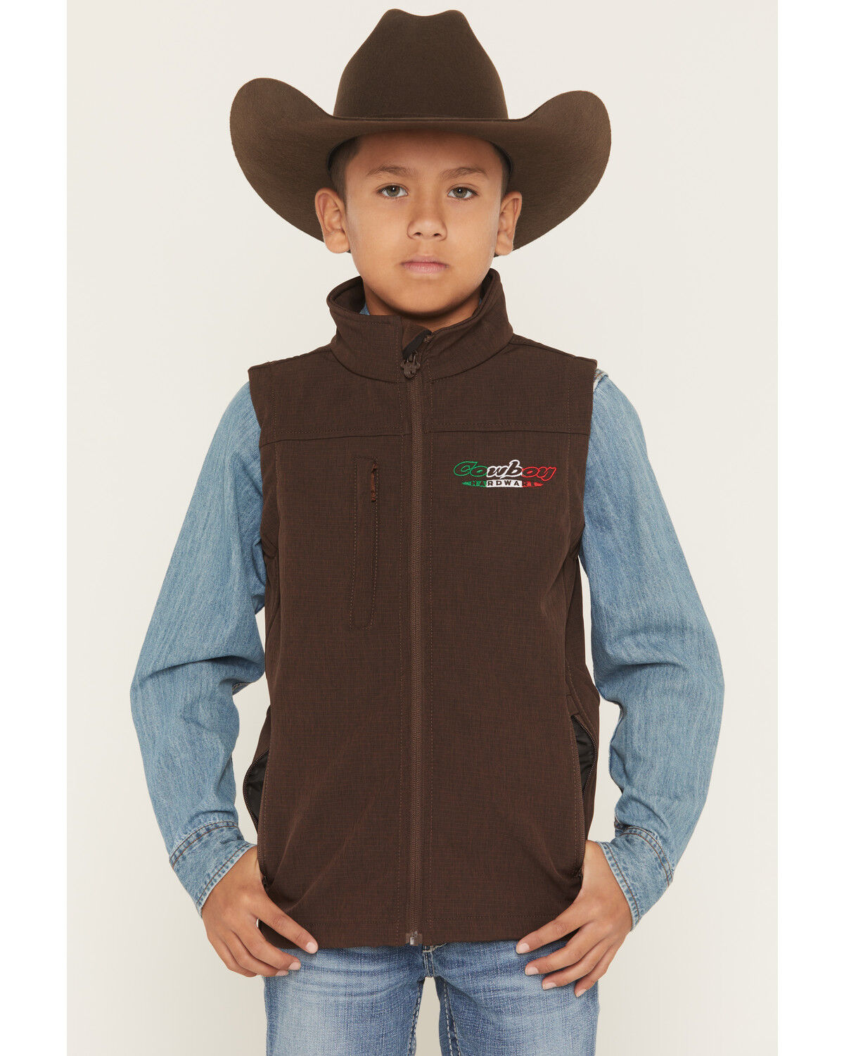 Image #2 - Cowboy Hardware Boys' Hecho En Mexico Vest, Brown, hi-res