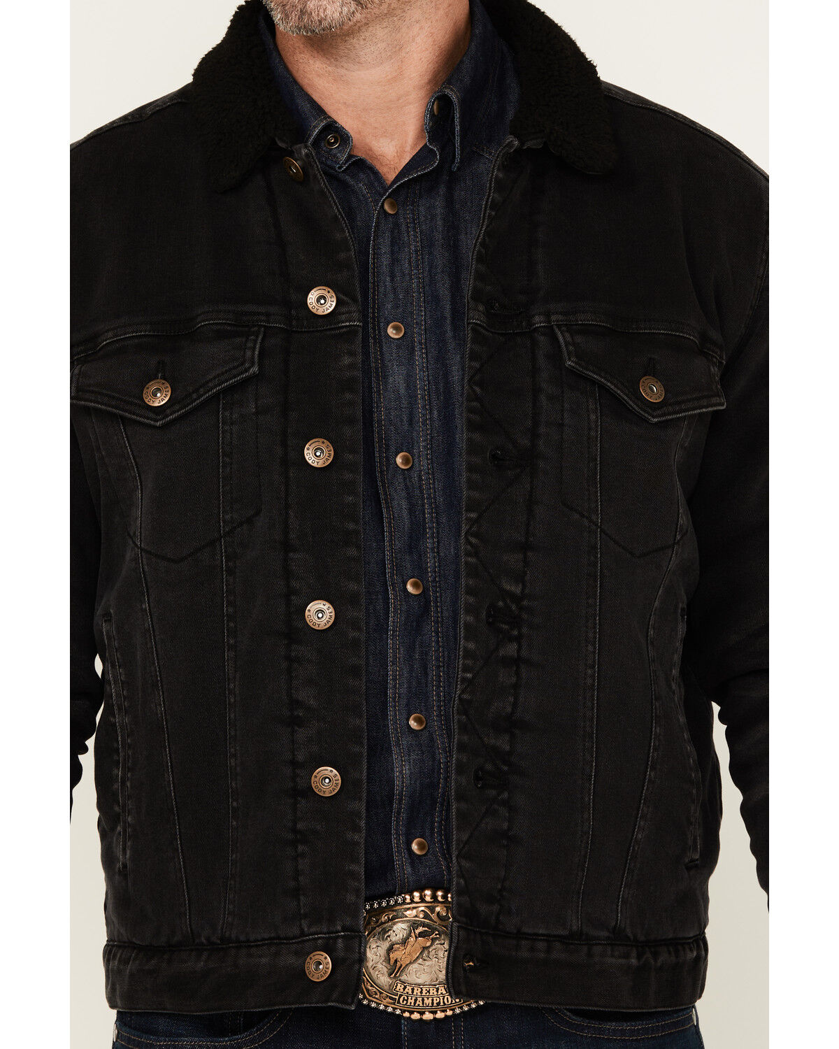 Image #3 - Cody James Men's Outlaw Sherpa Lined Denim Trucker Jacket, Black, hi-res