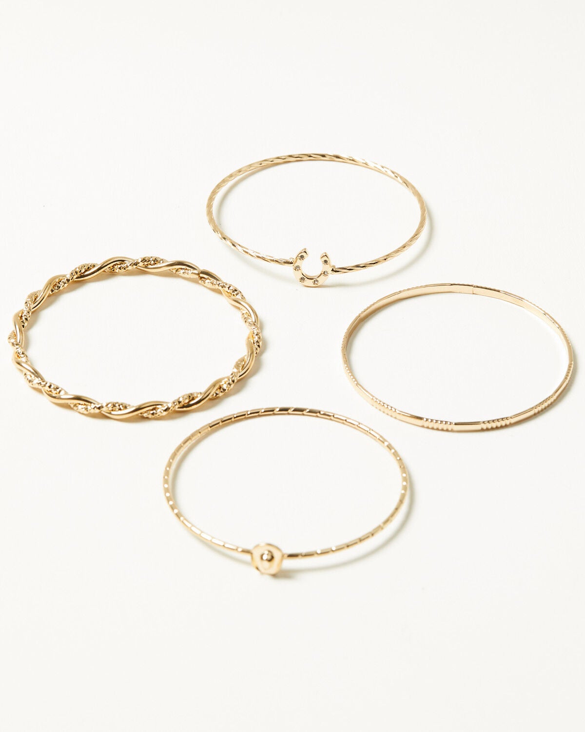 Image #1 - Shyanne Women's Horseshoe Hat Bangle Bracelet Set - 4 Piece, Gold, hi-res