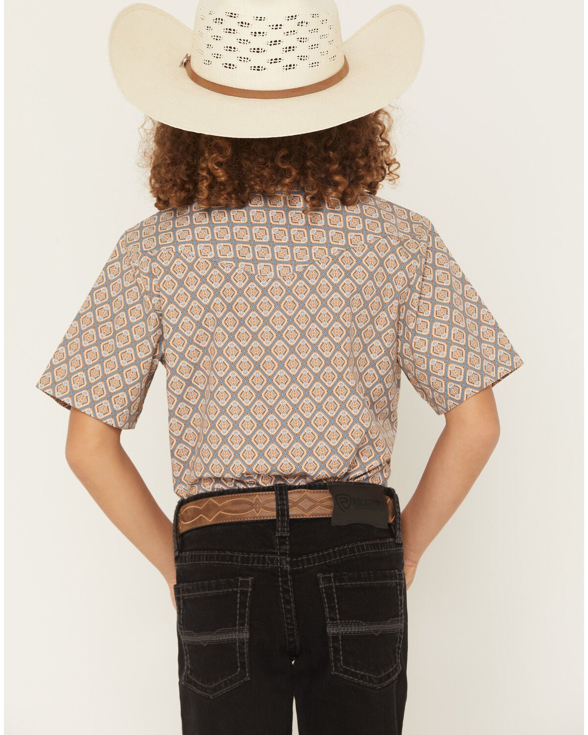Image #4 - Gibson Trading Co Boys' Floyd Geo Print Short Sleeve Snap Western Shirt, Blue, hi-res