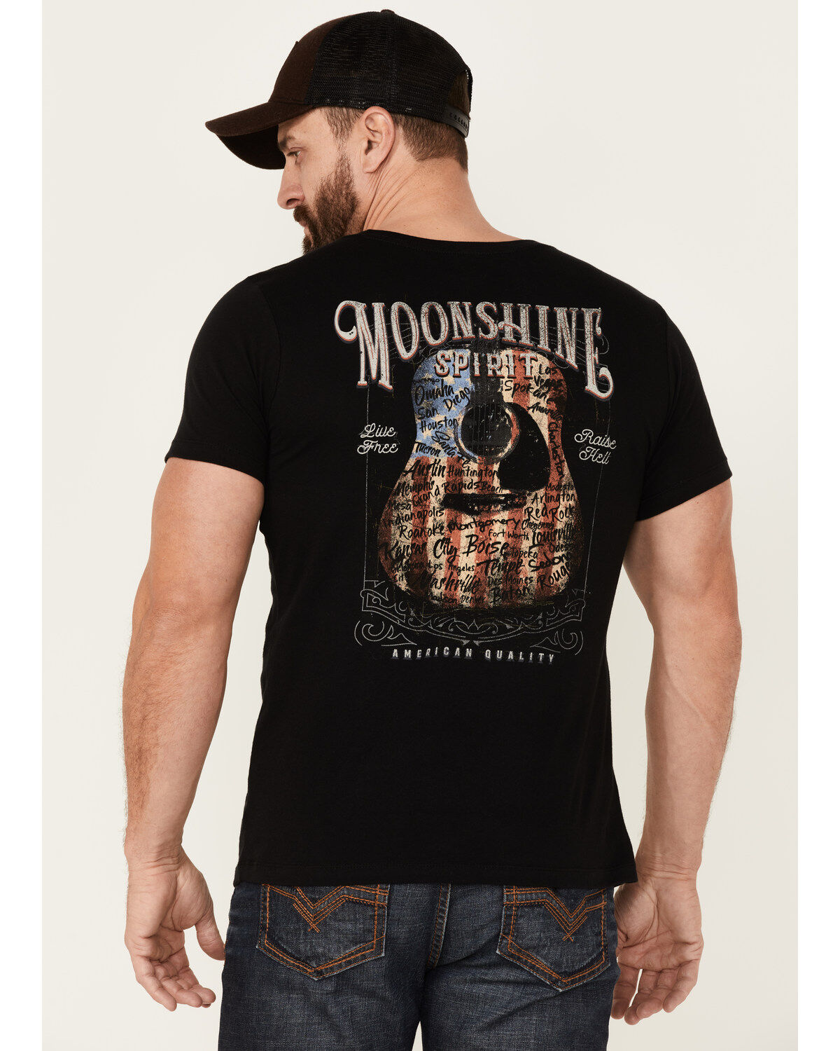 Image #4 - Moonshine Spirit Men's Acoustic Guitar Flag Graphic Short Sleeve T-Shirt, Black, hi-res