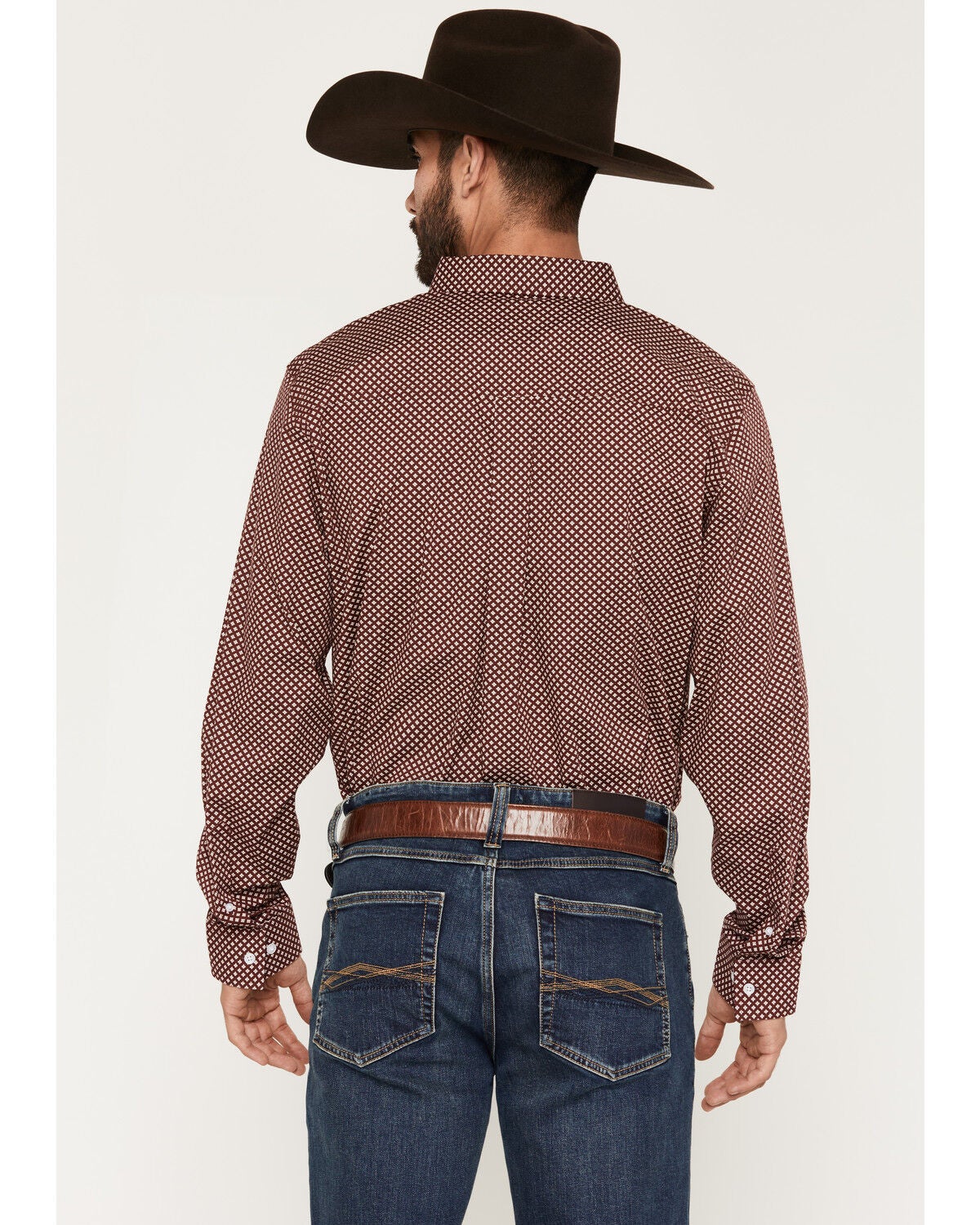 Image #4 - RANK 45&reg; Men's Thorn Geo Print Long Sleeve Button-Down Stretch Western Shirt, Burgundy, hi-res
