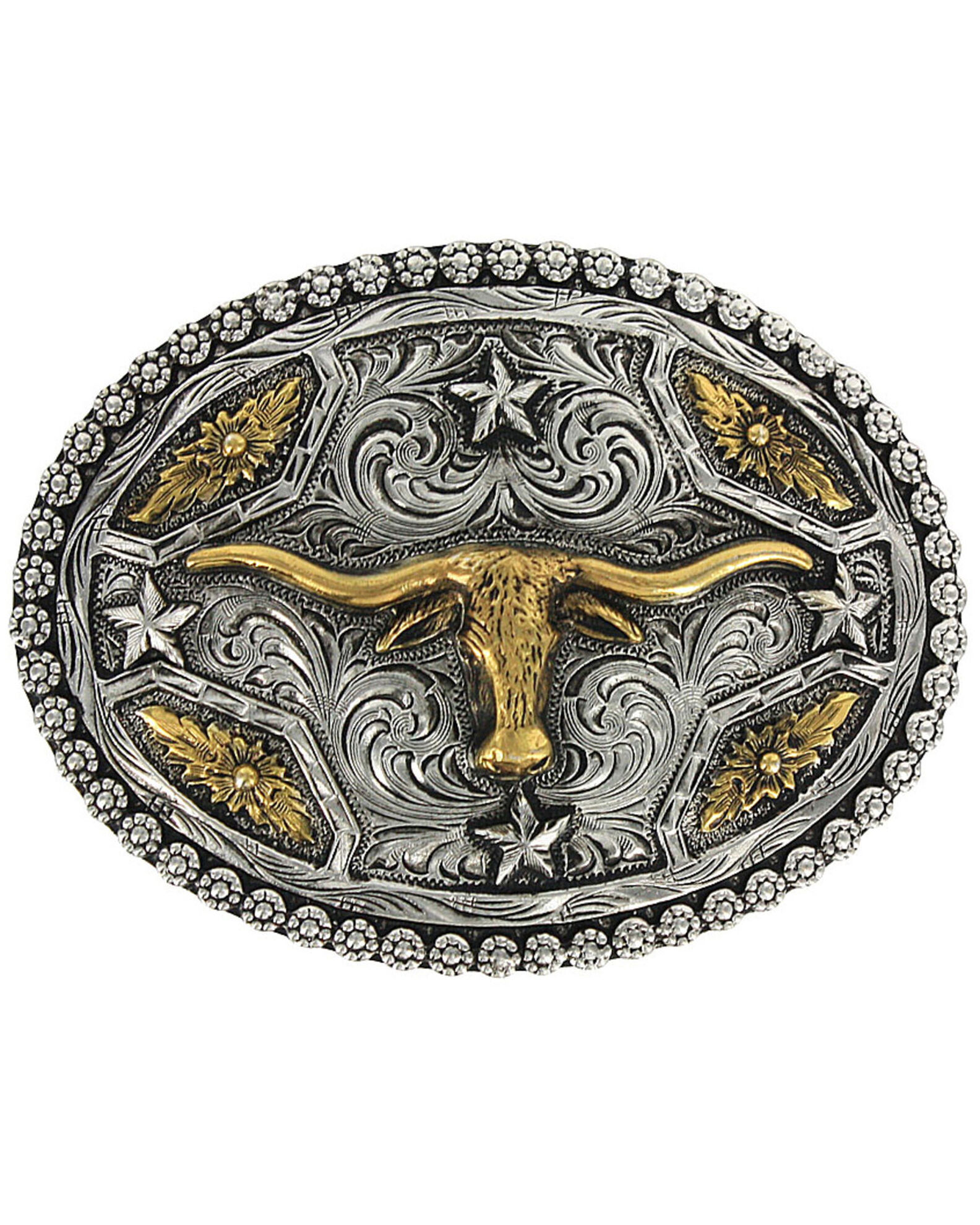 Image #1 - Cody James® Oval Long Horn Belt Buckle, Silver, hi-res
