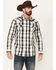 Image #1 - Moonshine Spirit Men's Skylark Plaid Print Long Sleeve Pearl Snap Western Shirt, White, hi-res