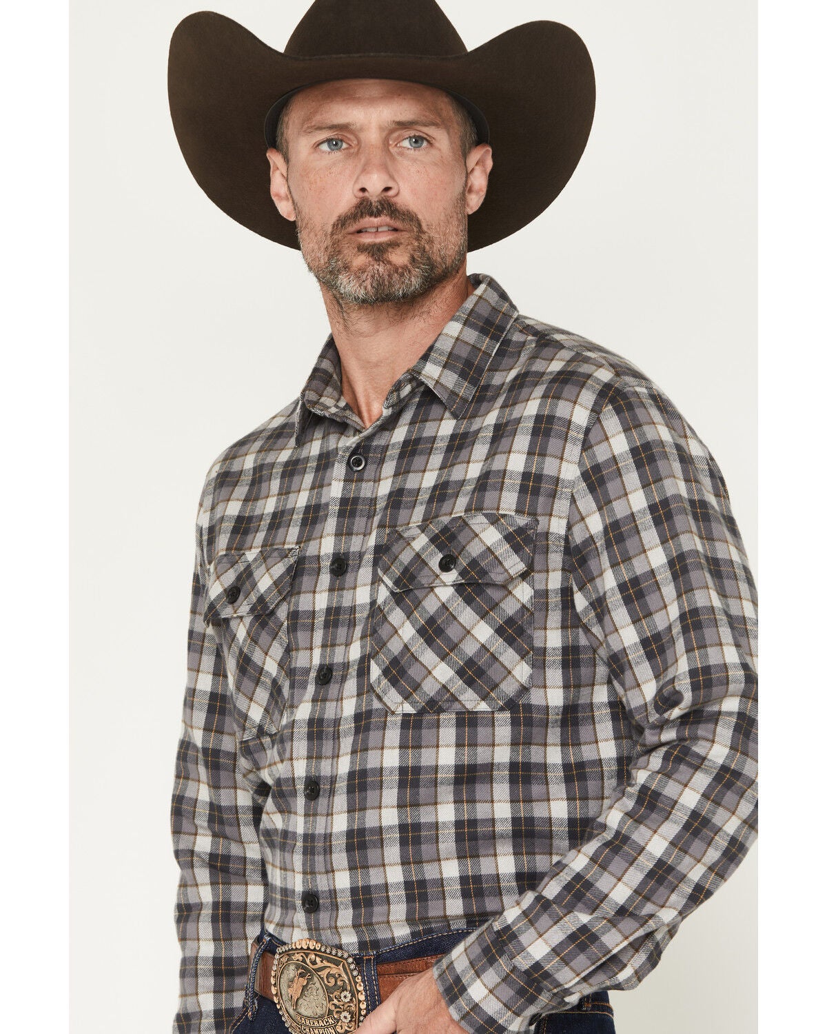 Image #2 - Pendleton Men's Burnside Plaid Print Long Sleeve Button-Down Flannel Shirt, Grey, hi-res