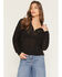 Image #1 - Elan Women's Crochet Half Zip Long Sleeve Sweater, Black, hi-res