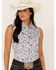 Image #1 - Rough Stock by Panhandle Women's Floral Paisley Print Sleeveless Pearl Snap Western Core Shirt, White, hi-res