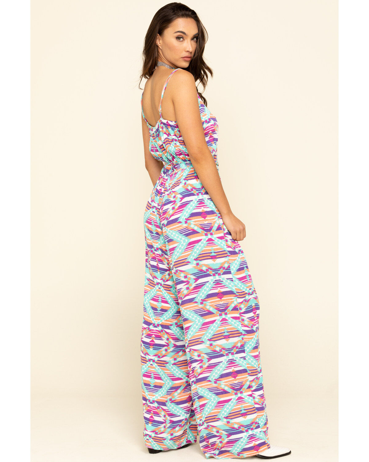 Image #3 - Rock & Roll Denim Women's Southwestern Striped Jumpsuit, Turquoise, hi-res