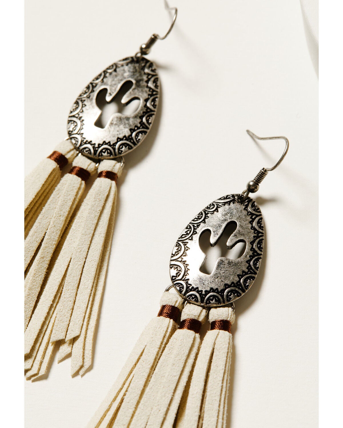 Image #2 - Shyanne Women's Isla Oasis Stamped Cactus Fringe Statement Earrings, Cream, hi-res