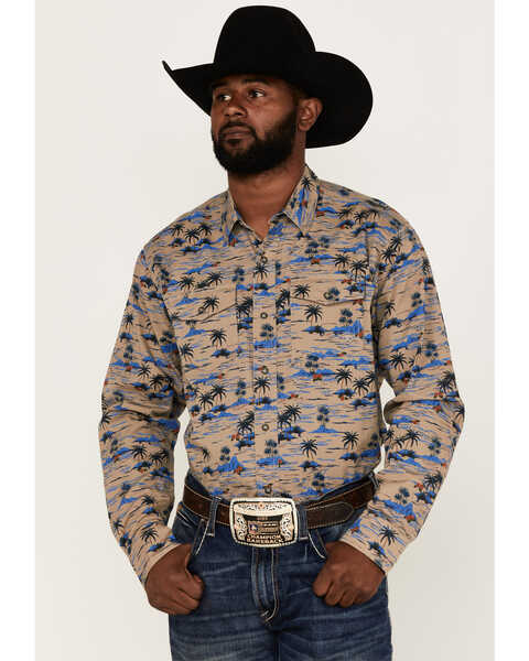 Ariat Men's Hart Retro Tropical Print Long Sleeve Snap Western Shirt - Big & Tall , Tan, hi-res