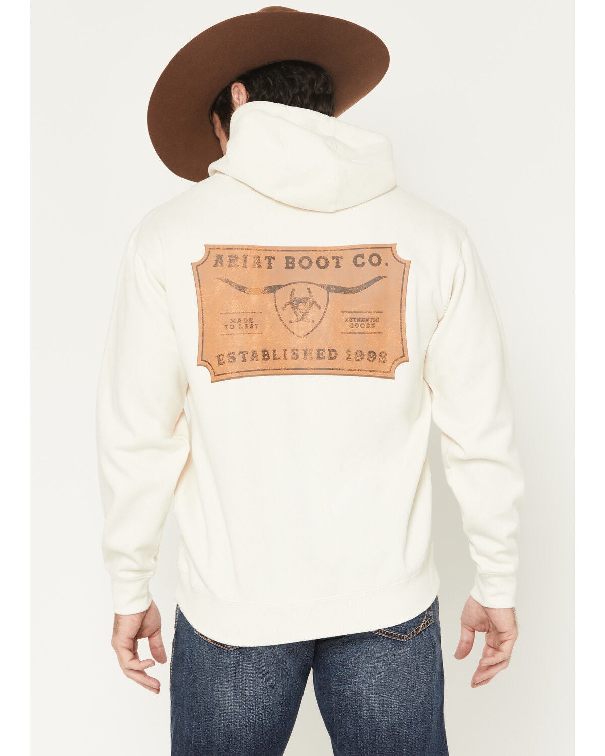Ariat Men's Logo Shield Steerhead Graphic Hooded Sweatshirt, Oatmeal, hi-res