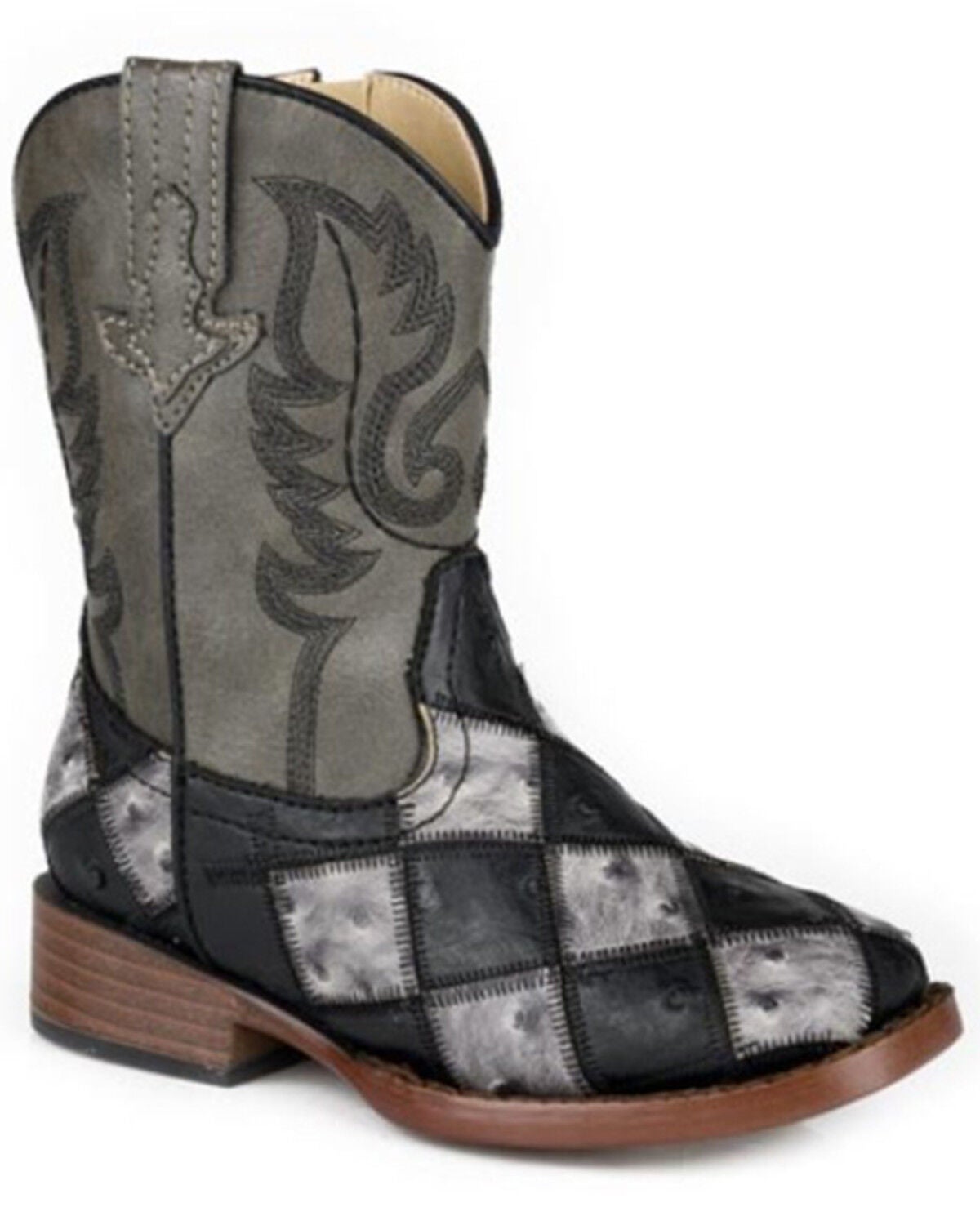 Image #1 - Roper Toddler Boys' Bird Blocks Ostrich Print Western Boots - Broad Square Toe, Black, hi-res
