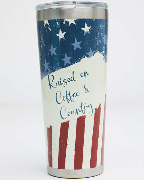 Image #1 - New Creations Women's 22oz Raised On Coffee & Country Tumbler Bottle, White, hi-res
