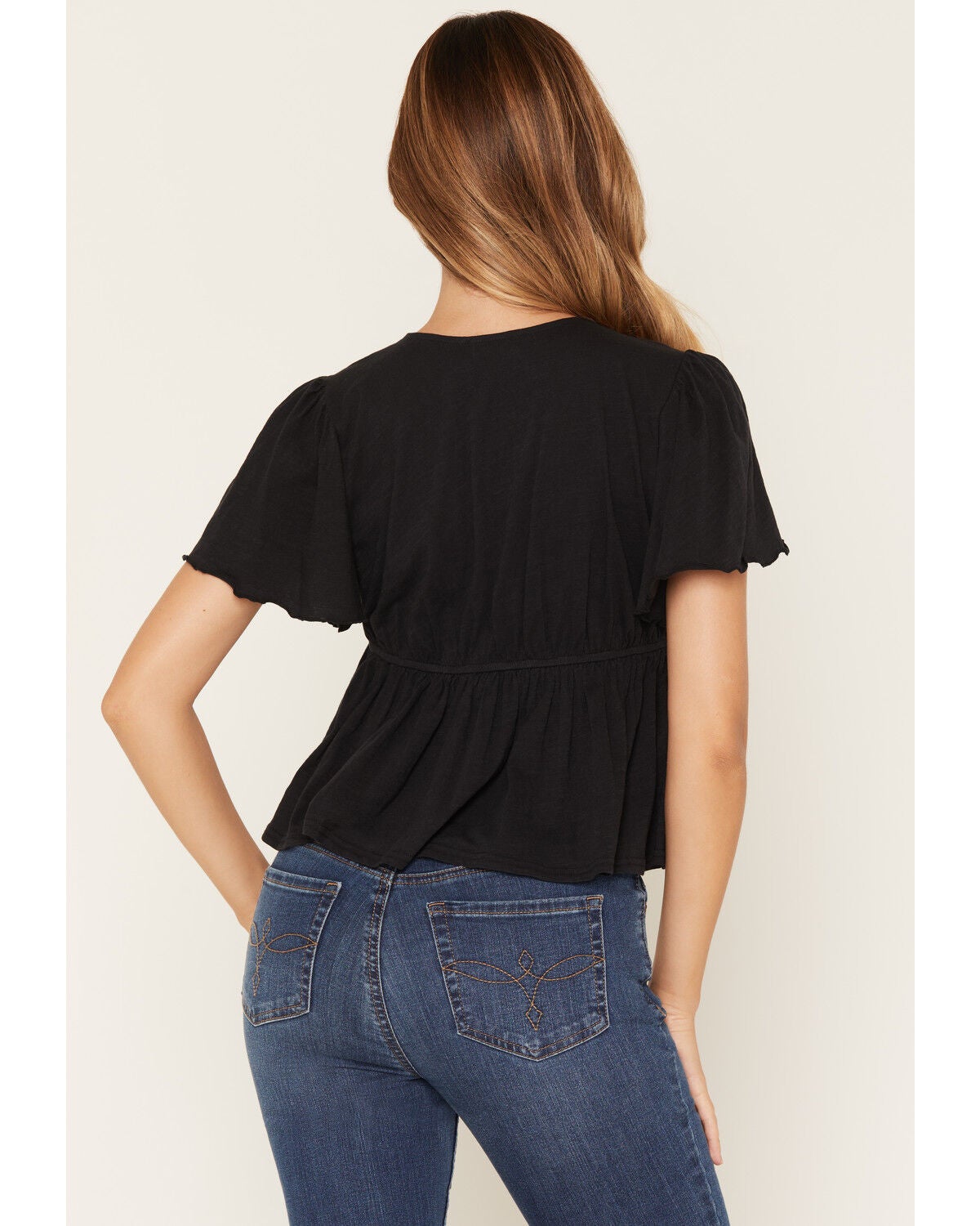 Image #4 - Originality Women's V Neck Peplum Top, Black, hi-res