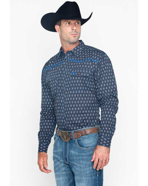 Image #4 - Cowboy Hardware Men's Diamond Print Long Sleeve Western Shirt , , hi-res