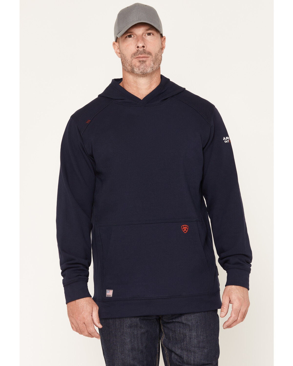 Image #1 - Ariat Men's FR Durastretch&trade; Solid Hooded Sweatshirt, Navy, hi-res