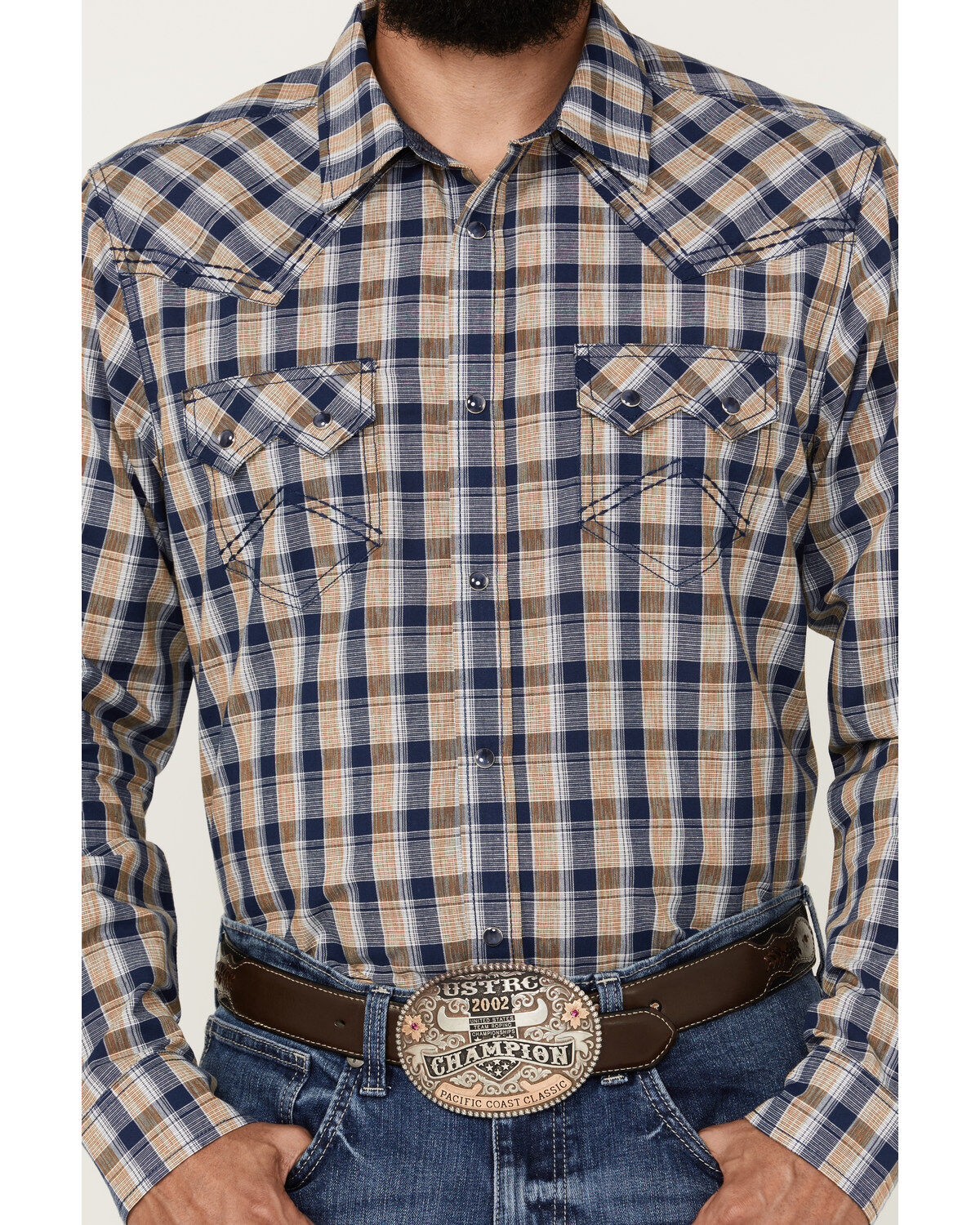 Image #3 - Cody James Men's Colt Plaid Print Long Sleeve Snap Western Shirt - Tall, Navy, hi-res