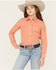 Image #1 - Cruel Girl Girls' Striped Long Sleeve Pearl Snap Western Shirt, Coral, hi-res